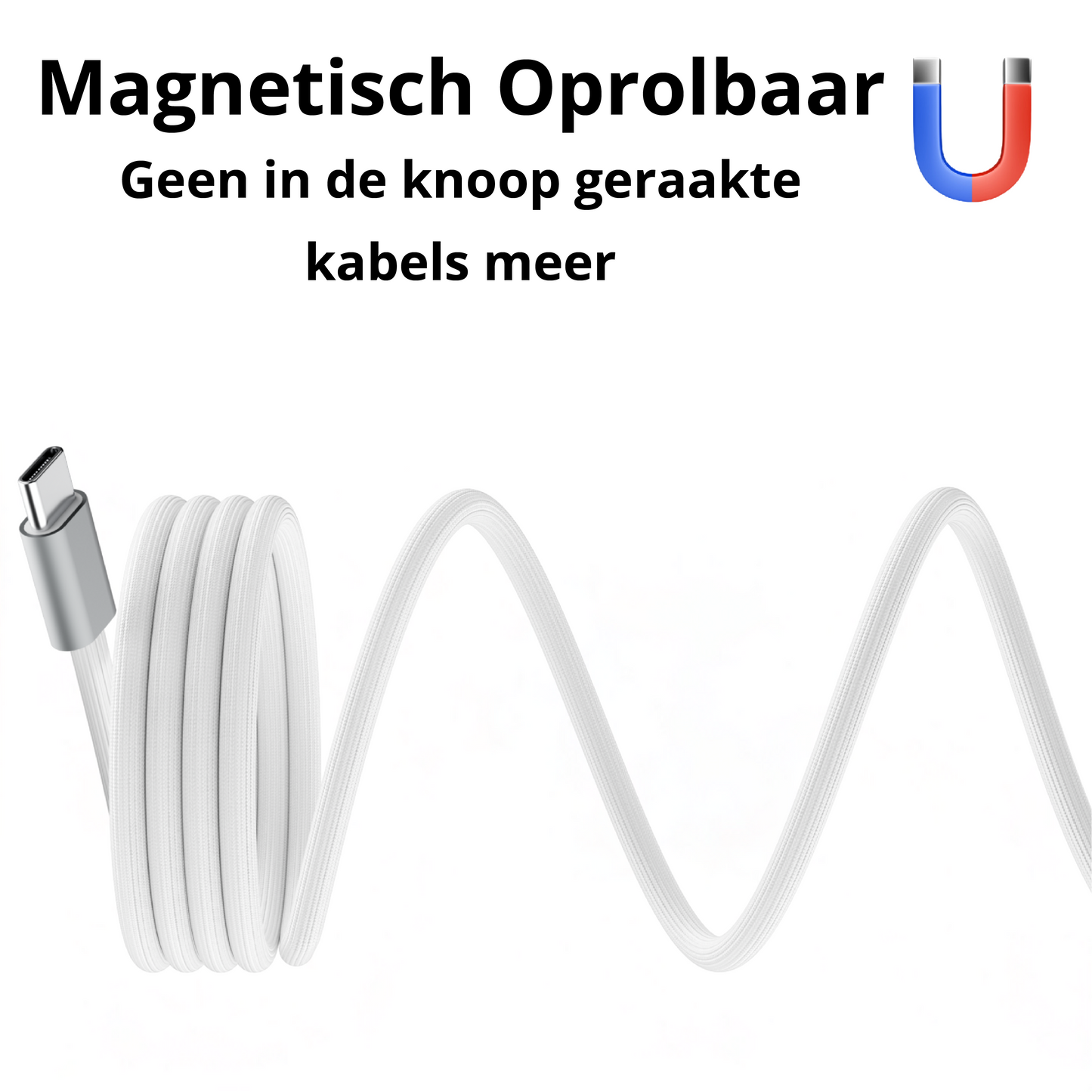 Rolio USB C Kabel - Magnetisch Oprollen - 2 Meter - 100W Oplaadkabel - USB C naar USB C - Wit - Rolio