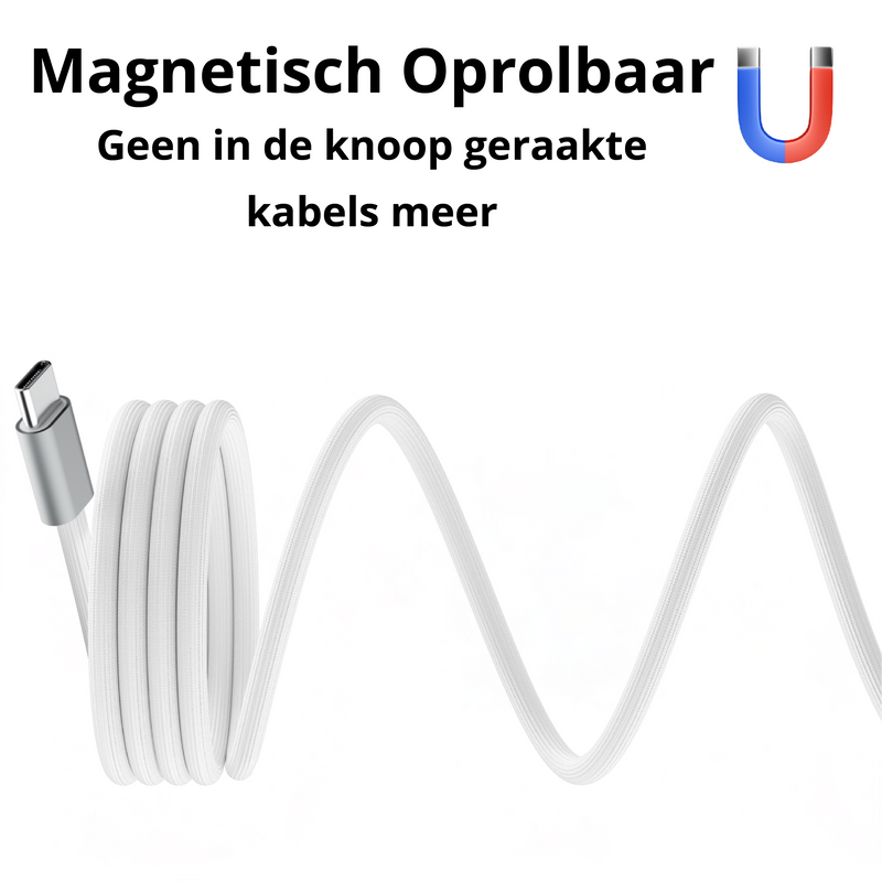 Rolio USB C naar USB A Kabel - Magnetisch Oprollen - 1 Meter - 100W Oplaadkabel - Universeel - Rolio