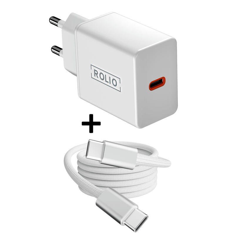 Rolio Oplader 30W - 1x USB-C - Inclusief USB-C kabel 2 meter - Snellader - Rolio