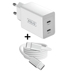 Rolio Charger 45W - 2x USB C - Including USB-C cable 2 meters - Fast charger