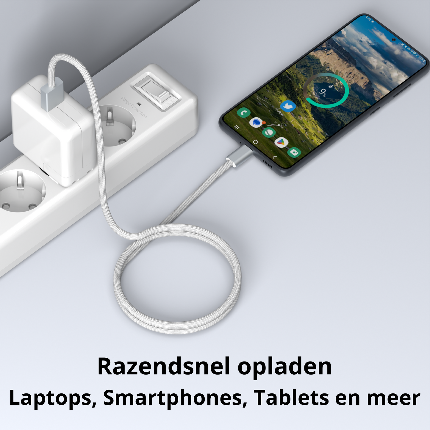 Rolio USB C naar USB A Kabel - Magnetisch Oprollen - 1 Meter - 100W Oplaadkabel - Universeel - Rolio