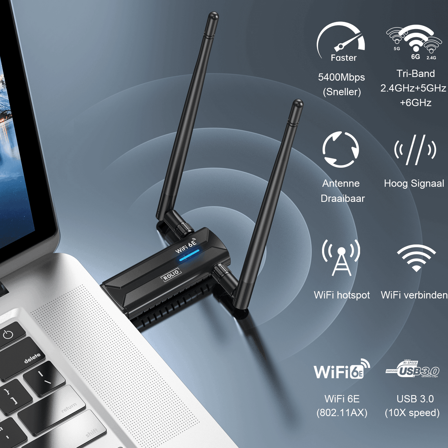 Rolio WiFi Adapter 5400Mbps - Rolio