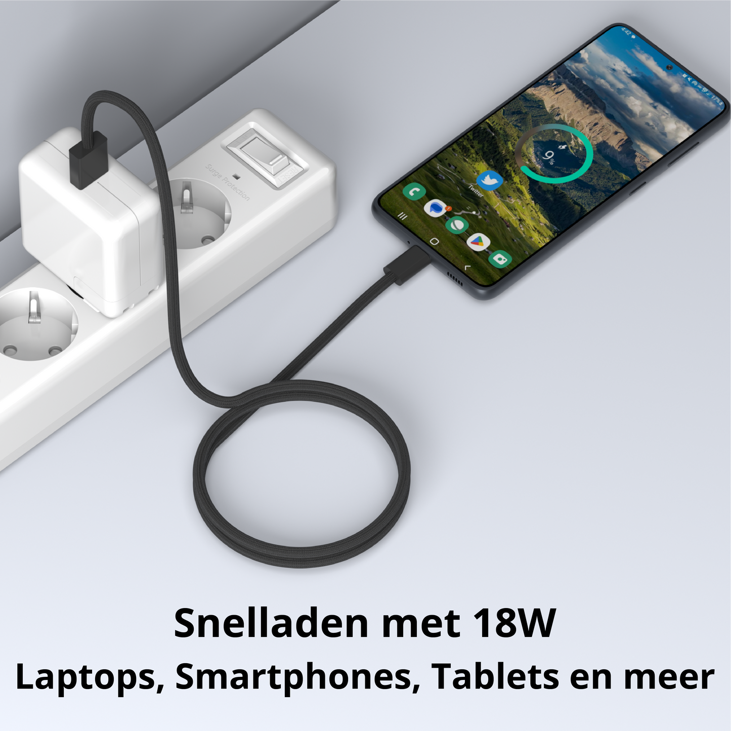 Rolio USB C naar USB A Kabel - Magnetisch Oprollen - 2 Meter - 100W Oplaadkabel - Universeel - Rolio